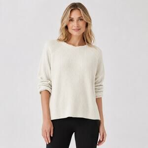 Eileen Fisher Organic Cotton Sweater Womens XL Oatmeal Crewneck Chenille Ribbed